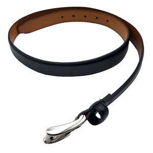 Chaps Mens Black Leather Dress Belt Silver Buckle Size 38s